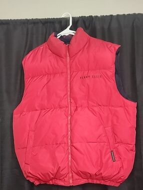 Perry Ellis Bright Red Quilted Puffer Vest Reversible